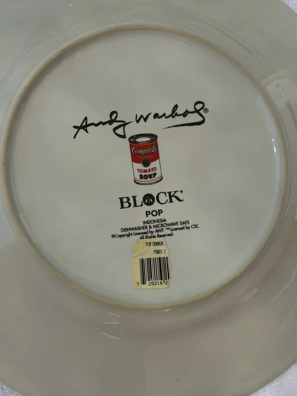 Set of 4 ANDY WARHOL POP ART CAMPBELL’S SOUP Cans 10.5” White Dinner Plate BLOCK